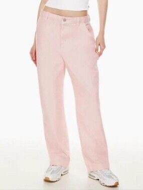 ARITZIA TNA Baby Pink Women Wide Leg Pants Size 00 100% Cotton Baggy Loose Fit